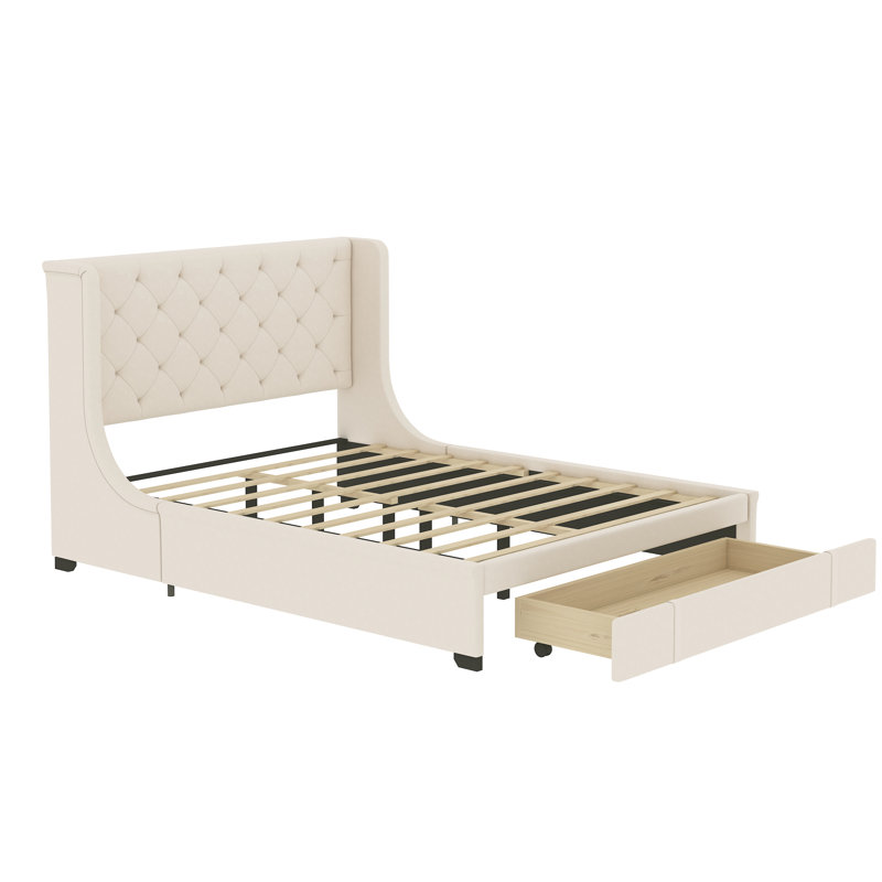 Grand lit de rangement rembourré Tadley, Beige