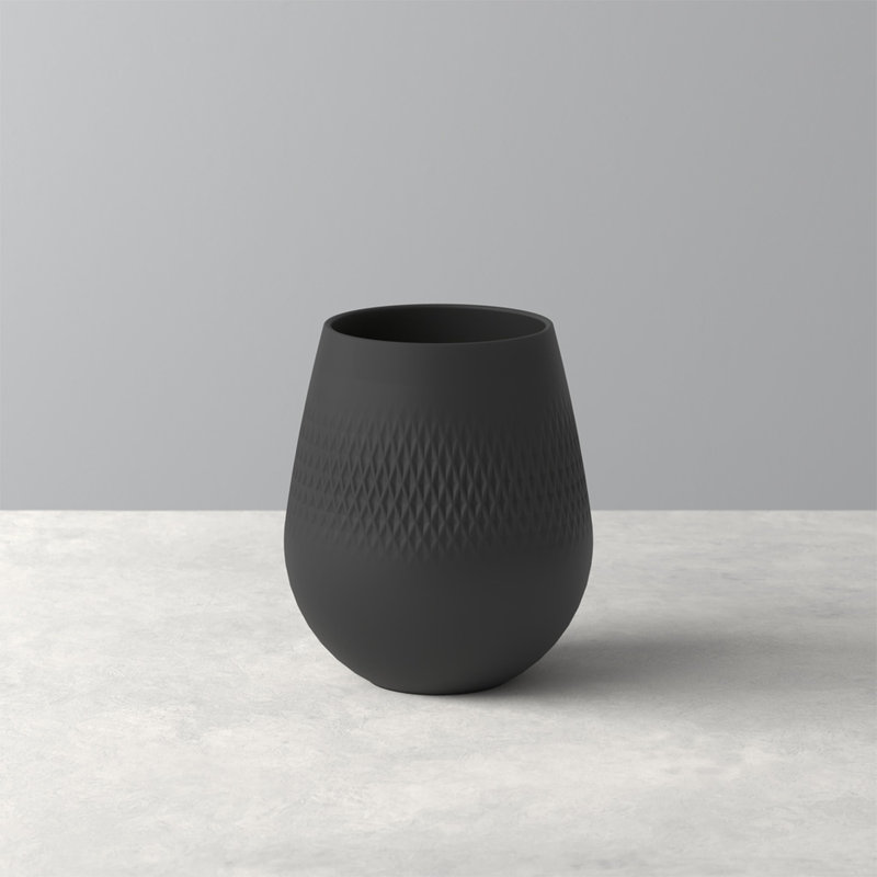 Villeroy & Boch Manufacture Collier Carre Vase, Large, Matte Black, 5.5" H x 5" W x 5" D