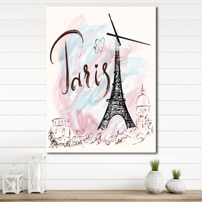 Illustration with Paris Eiffel Tower - Modern Wall Clock