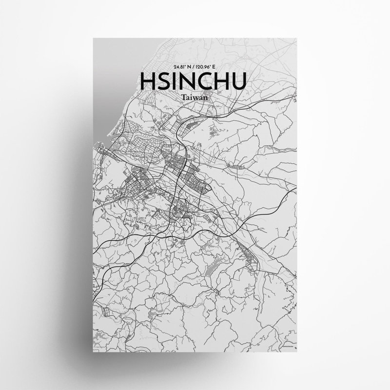Hsinchu City Map In Tones - No Frame Print, 17cm H x 11cm W x 0.05cm D