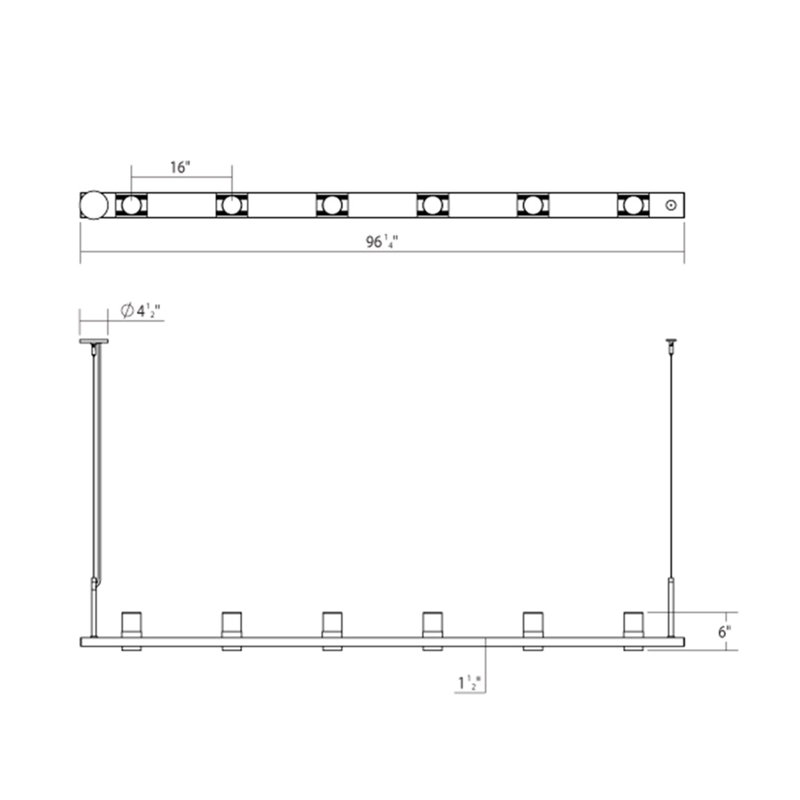 Intervals® 6 - Light LED Pendant, 11.5" H x 96.25" W x 4"D, Clear, White