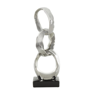 Cole And Grey Ceramic Interlocked Rings Abstract Sculpture With Black Base