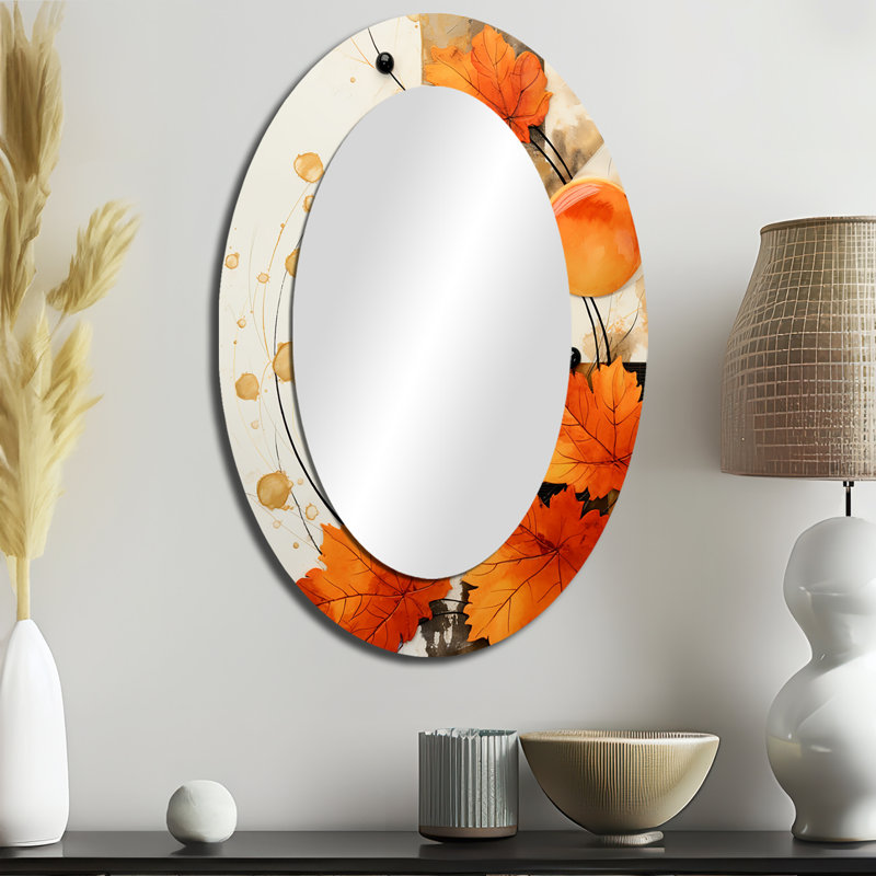 Orange And White Floral Radiance I - Large Oval Wall Mirror On Metal, 36" H x 24" W