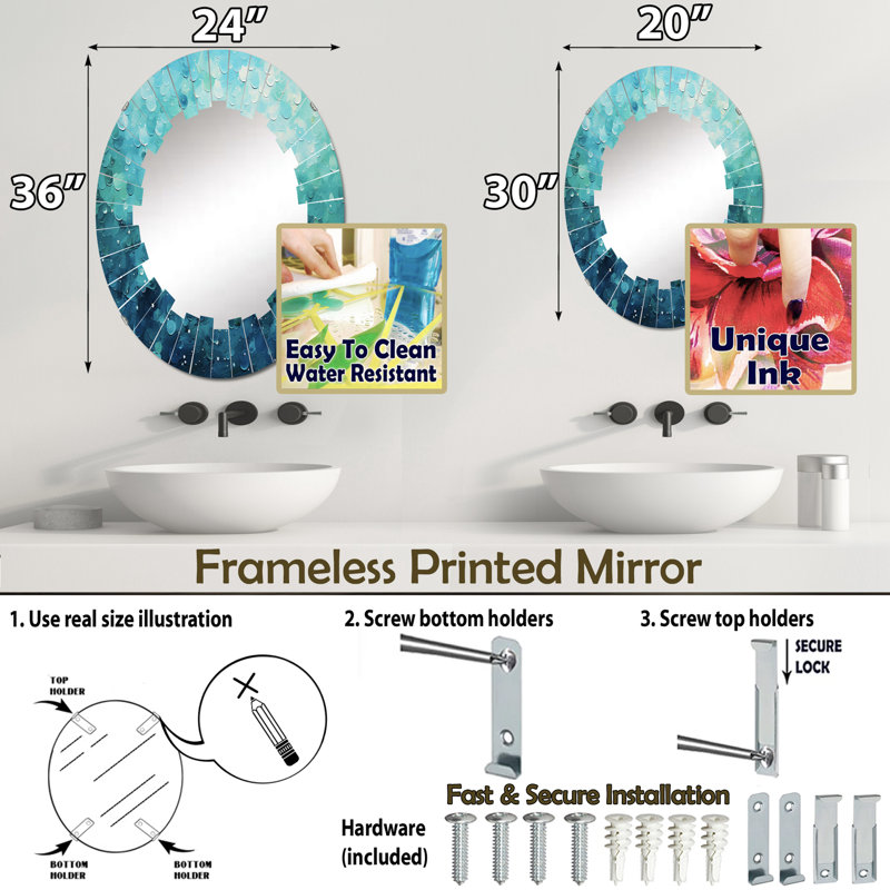 Biedel - Miroir mural moderne ovale, 30 po x 20 po