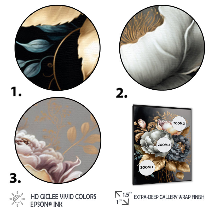 Bouquet de fleurs bleues V - Impression sur toile, Cadre photo noir, H 20 po x l 12 po x P 1 po