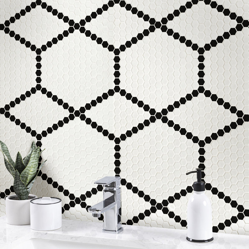 Hive 12 in. x 12 in. Matte Porcelain Mosaic Floor and Wall Tile, Black and White