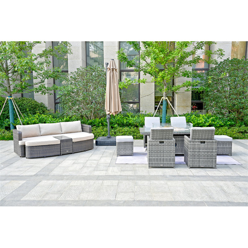 11 - Person Wicker Patio Dining Set with Rectangular Table , Cushions Included