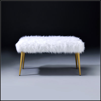 Sleek Contemporary Bench With Faux Fur Upholstery And Gold Metal Legs, Perfect For Glam And Elegant Interiors