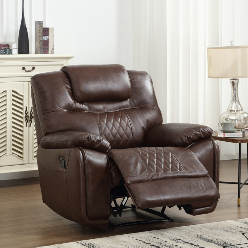 Jepum 40.9'' Top-Grain Genuine Leather Manual Recliner Chair with Spacious and Cozy Seating Space, Espresso