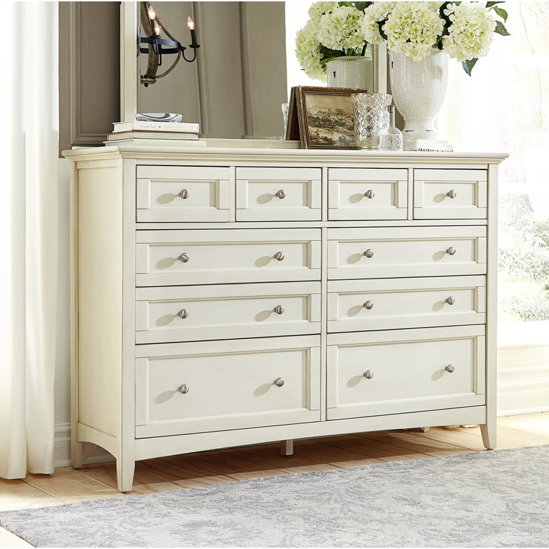 Commode double en bois massif 60 tiroirs Melusina, Blanc cassé / blanc