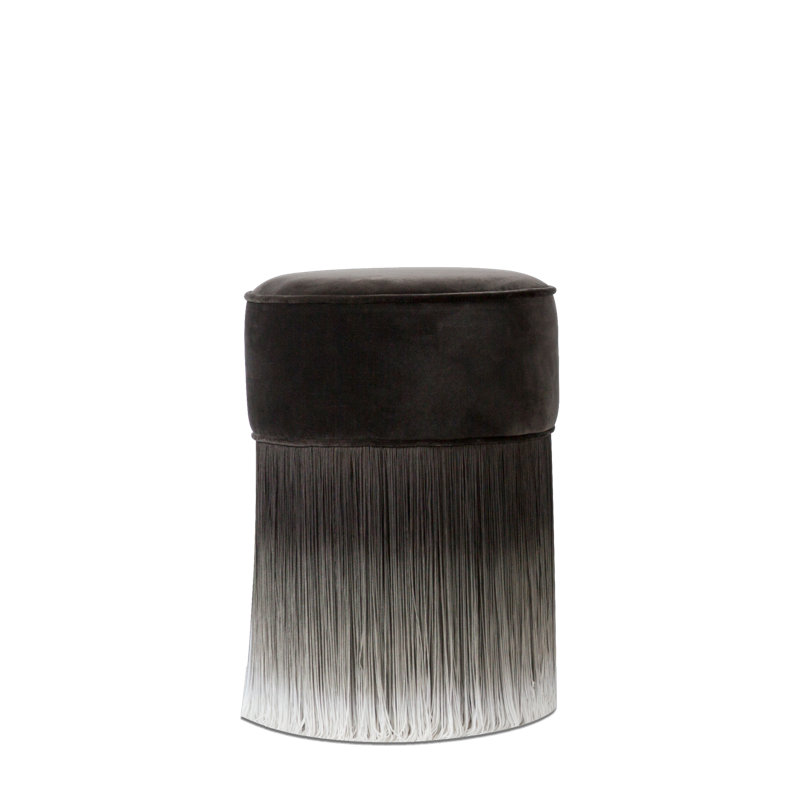 Amami Round Ottoman, Dark Gray Velvet