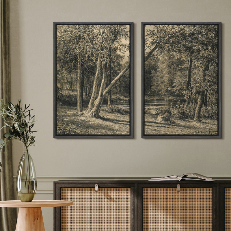 Forest Trees Landscape Framed On Canvas 2 Pieces Print, 36" H x 48" W x 1.5" D, Black