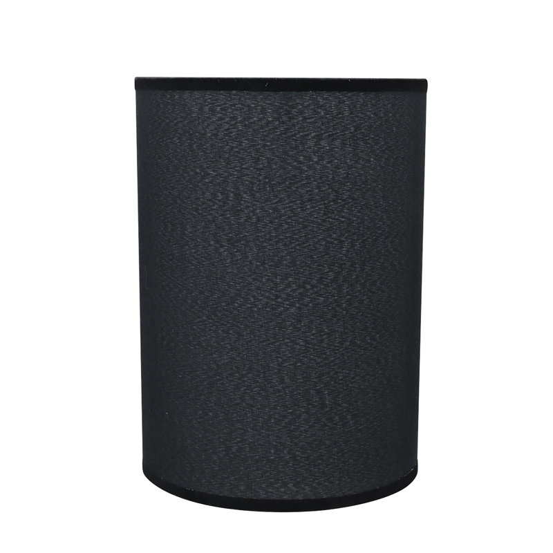 Black Tetoron Rayon Fabric Drum Lamp Shade, 8" x 11"