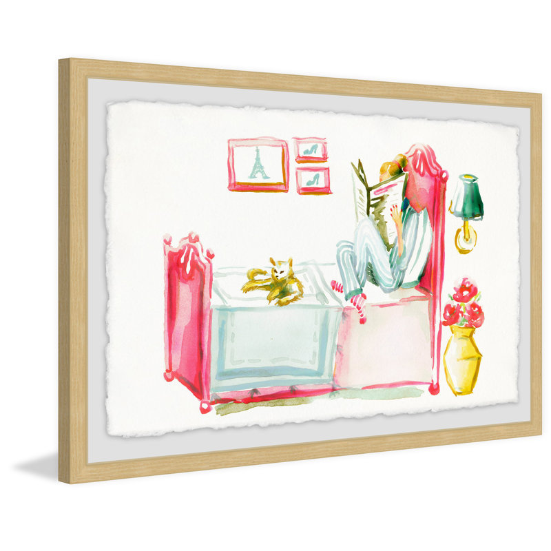 Reading With The Cat - Single Picture Frame Painting, 41 cm H x 61 cm W