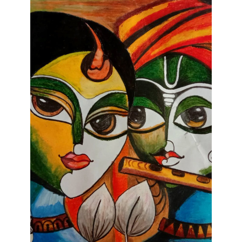 Radha Krishna | Pastel à l'huile sur papier | Par Kush Gupta