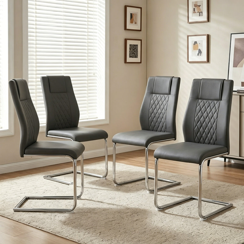 Ensemble de 4 chaises de salle à manger Kimara Modern, Set of 4, Gris, Argent