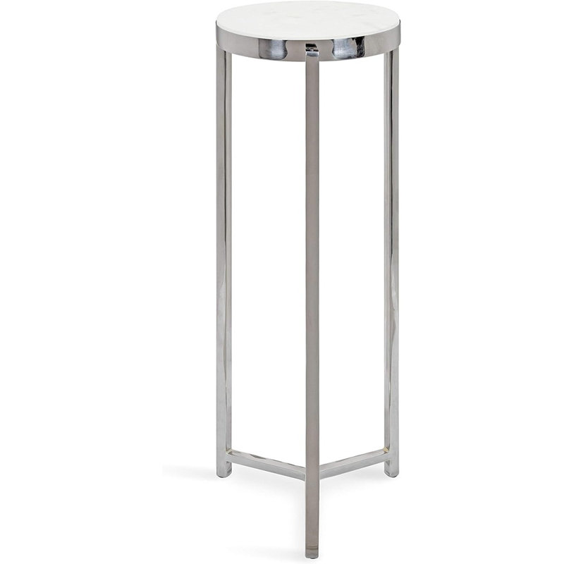 Eveland Round Metal Drink Table, White, Silver