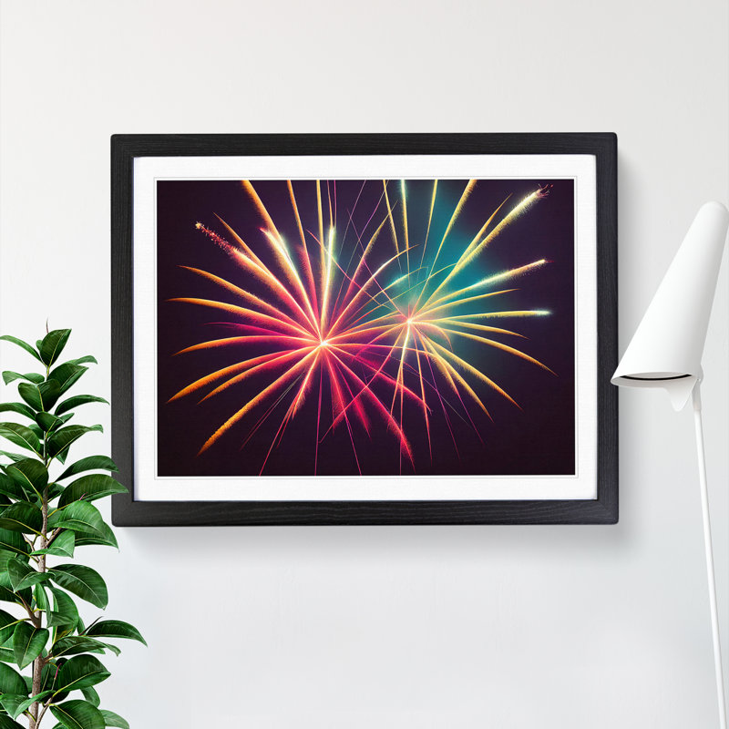 Mesmerising Fireworks - Single Picture Frame Print, Black Framed, 46cm H x 64cm W x 2cm D