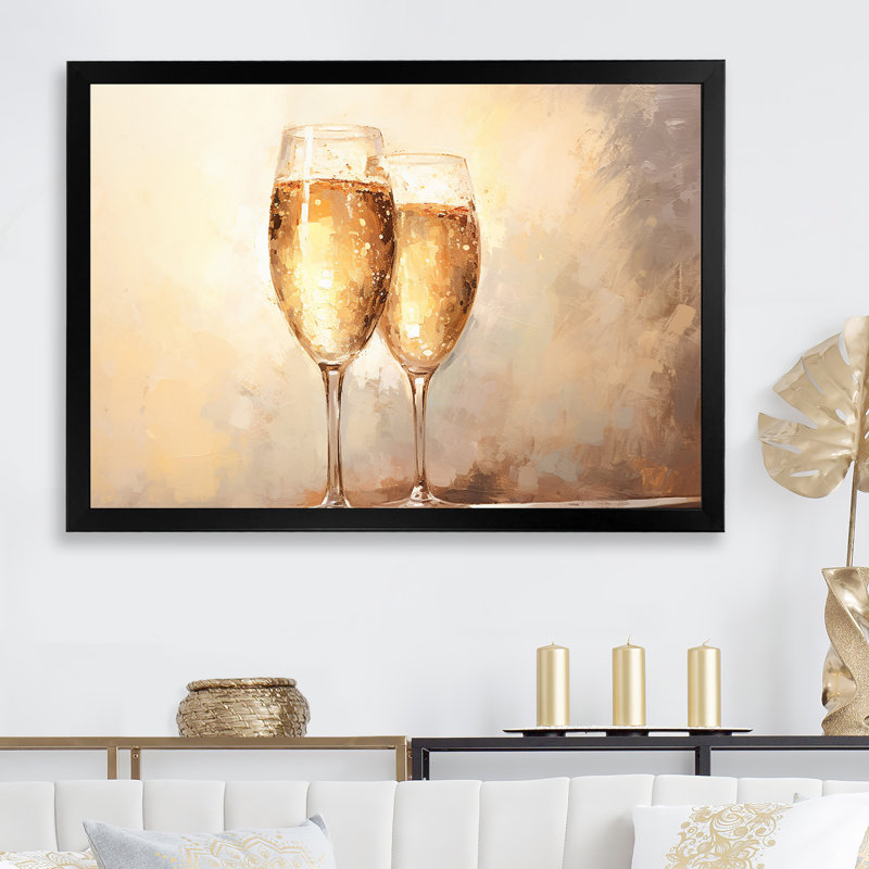 Minimalisme, champagne, verres, collage, vin et champagne, décoration murale, H 30 po x l 40 po x P 1,5 po, Cadre photo noir