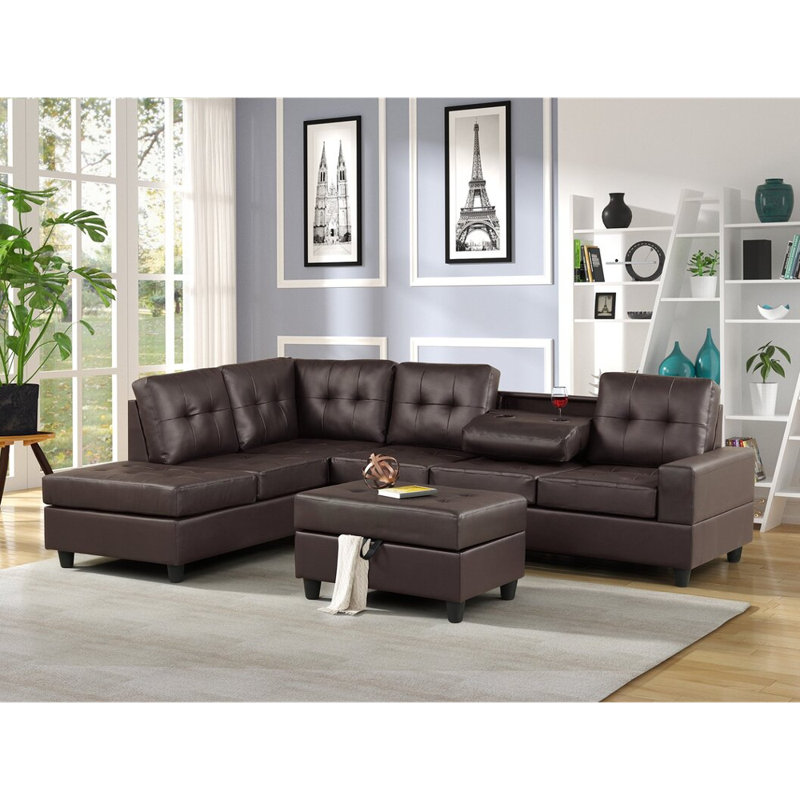 Canapé modulaire en velours 146 po faisant face à la droite 146 po, Similicuir espresso, H 34 po x l 105 po x P 80 po