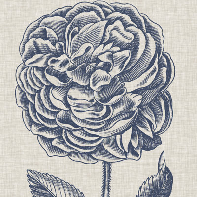 Indigo Floral On Linen V by Vision Studio - Wrapped Canvas Painting