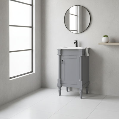Meuble-lavabo autoportant moderne de 18 pouces avec lavabo et armoire de rangement | Idée de cadeau