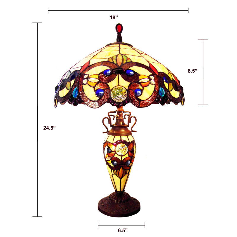 Lampe de table victorienne à 3 lumières de style Tiffany Bhandary Victorian de 18 po de largeur