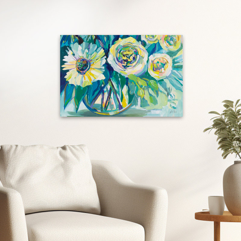 Art turquoise et fleurs d'espoir, H 16 po x l 24 po