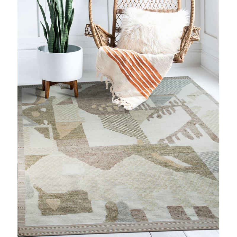 Tapis contemporain multicolore multicolore en laine noué à la main, Rectangle 9 pi x 12 pi