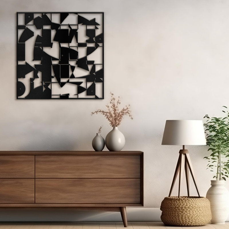 Décoration murale en métal, H 18 po x l 18 po x P 0,05 po, Noir