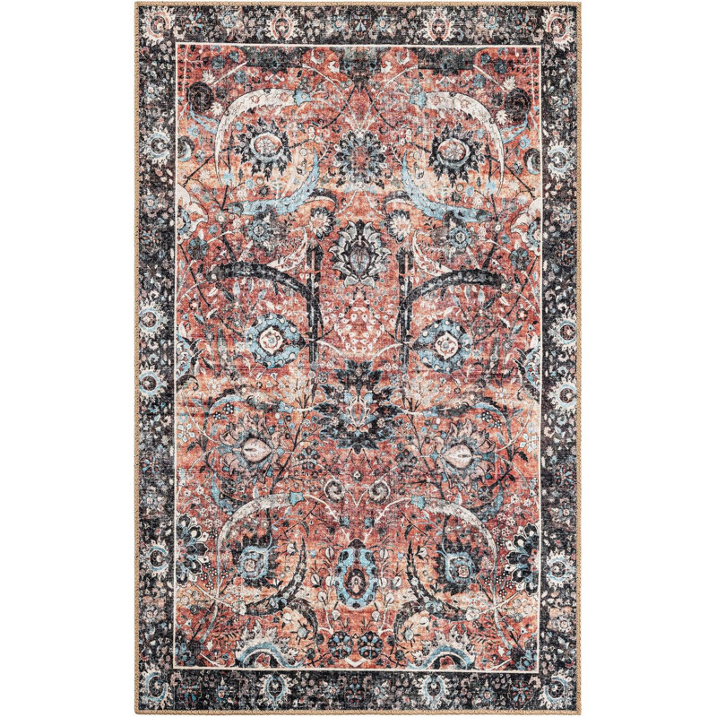 Tapis huguenot Aucun couleur rouille rétro, Rectangle 3 pi 6 po x 5 pi 6 po