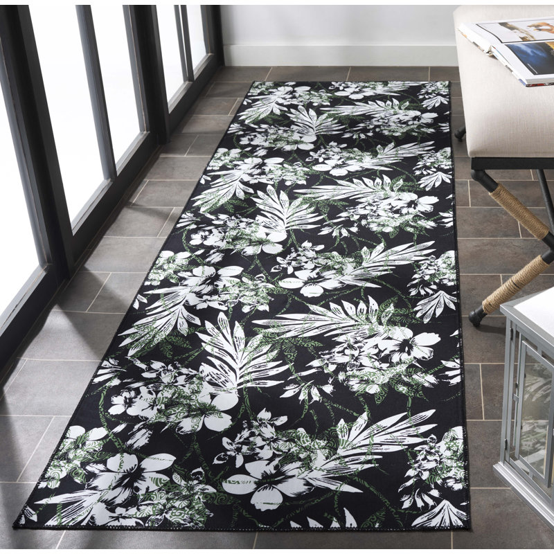 Tapis noir / vert Amalea 825, Tapis de couloir 2 pi 6 po x 8 pi