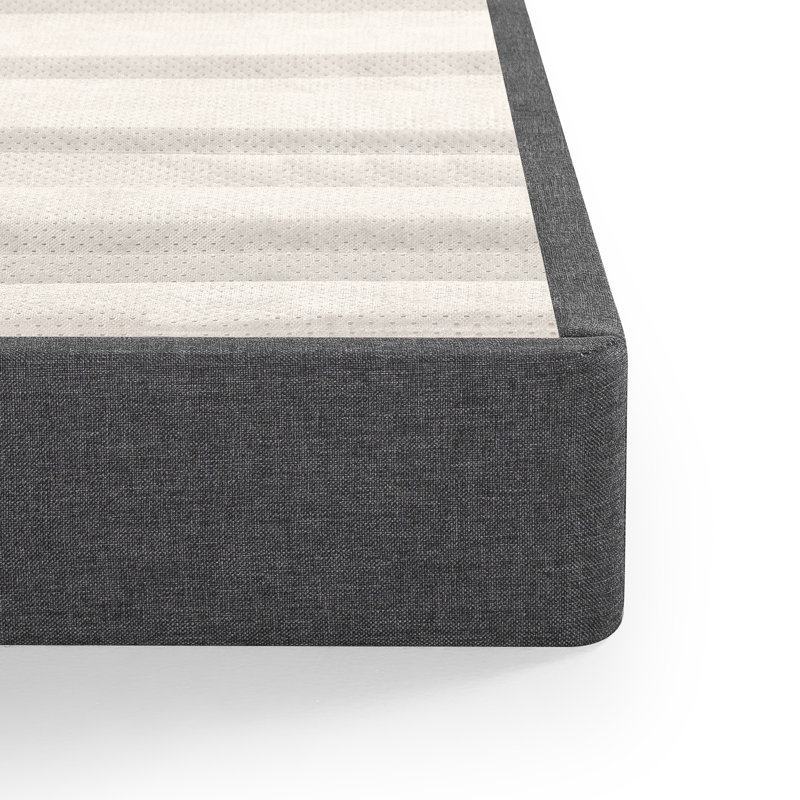 King Size Gray Upholstered Metal and Wood Box Spring