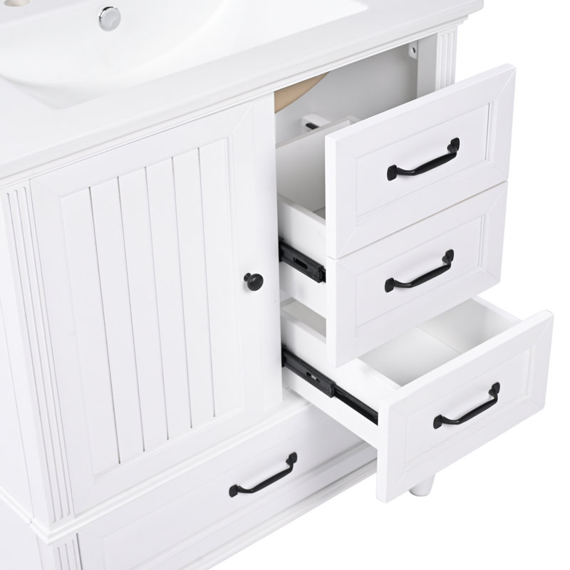 Meuble-lavabo simple 30 po avec lavabo en céramique, Blanc/Noir