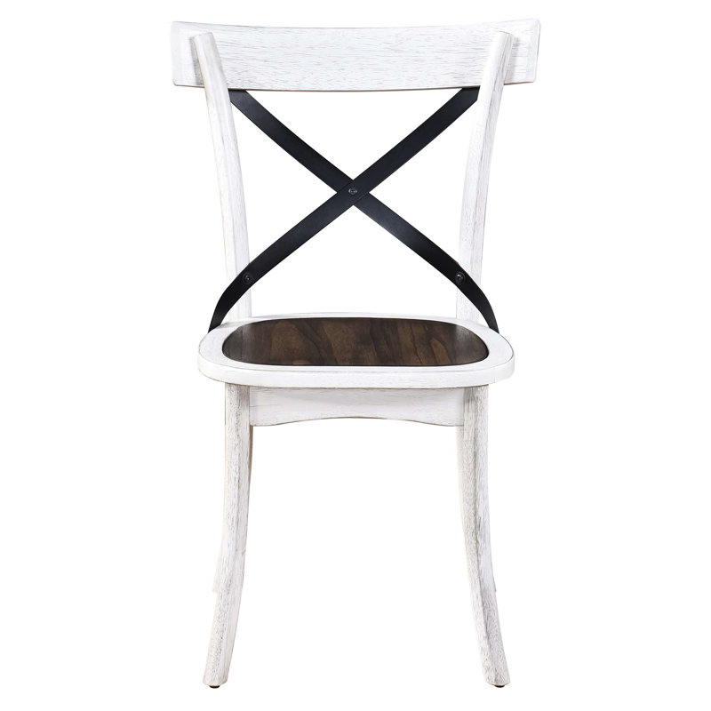 Chaises de salle à manger rustiques, 2 pièces, dossier en métal contrastant, chêne foncé antique, base en bois massif de conception latérale, blanc, matériau, fabrication