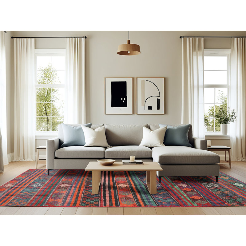 Tapis rouge/noir/bleu zone contemporaine, Rectangle 6 pi x 9 pi