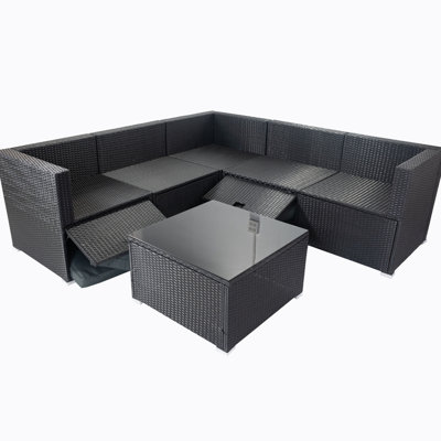 6 Pieces Pe Rattan Sectional Outdoor Furniture Cushioned Sofa Set with 3 Storage Under Seat -  Latitude RunÂ®, E98BD5BCC1FB4651BFB0EAE219714AFD