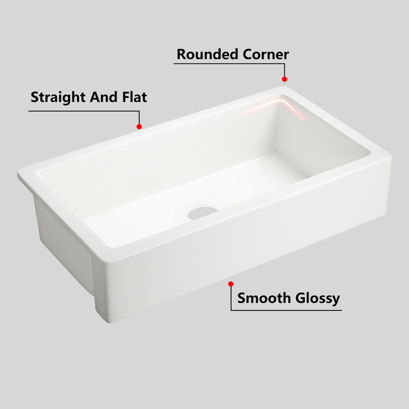 Single Bowl Fireclay Kitchen Sink, 8" H x 30" L x 19" W