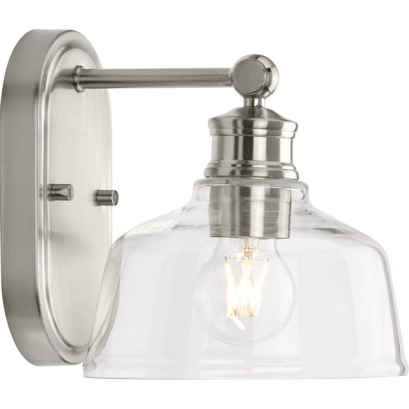 Brushed Nickel 1-Light Vanity Fixture with Clear Glass Shade