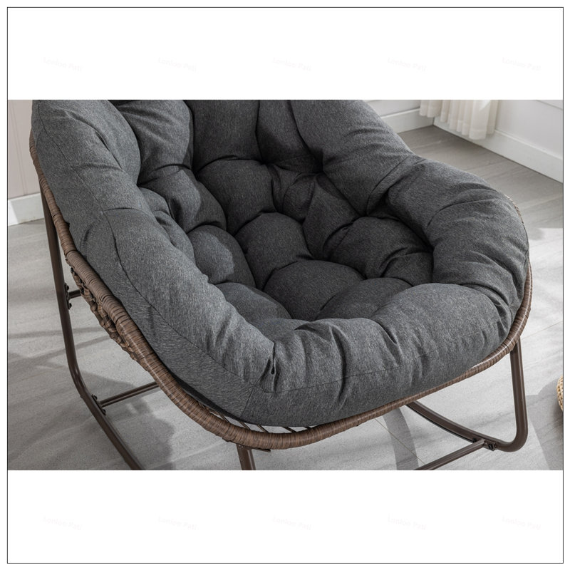 Oversized Wicker Egg Rocking Chair With Thick Cushion, Durable And Comfortable For Indoor And Outdoor Use, Dark Gray
