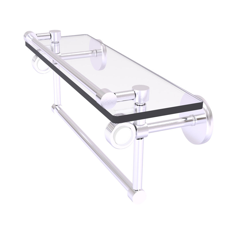 Margolis Glass Bracket Shelf with Towel Bar, Satin Chrome, 6.7" H x 16" W x 5.8" D