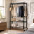 Rolling Garment Rack, Three Tier Adjustable Wire Shelving with Hanging Rod and Side Hooks, Black