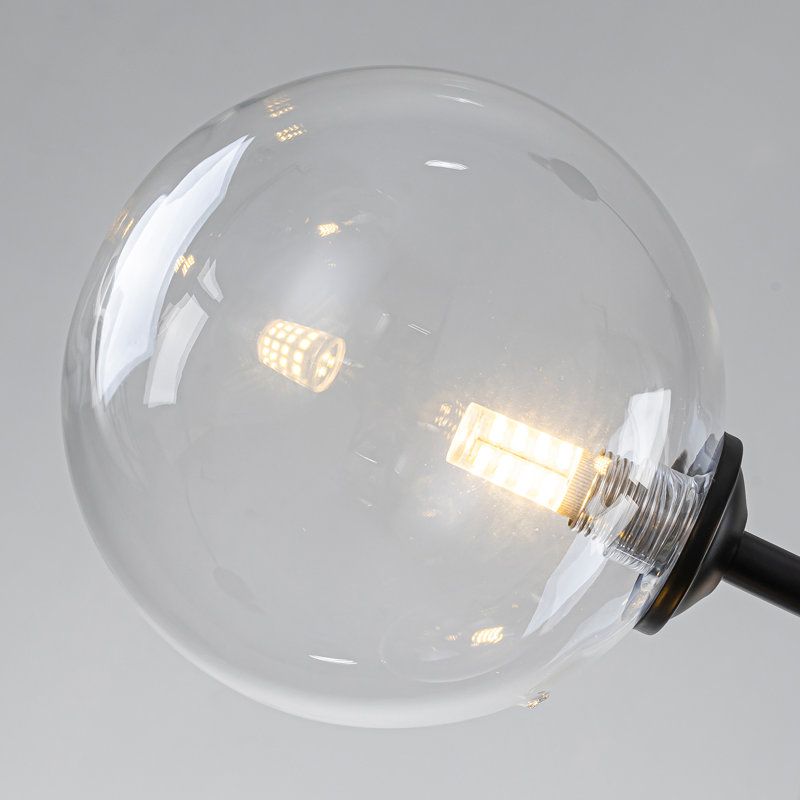 4-Light Modern Sputnik Sphere Clear Glass Bubble Chandelier, Matte Black
