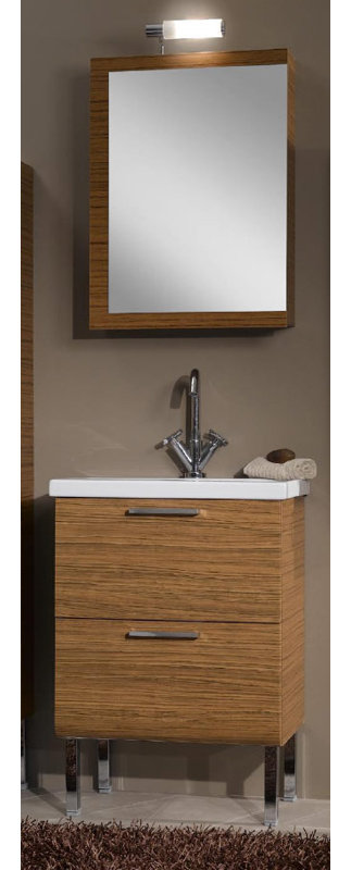 Ensemble de meuble-lavabo simple 24 po avec miroir Luna, Teck