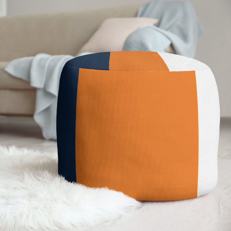 Repose-pieds cubique rond à rayures 20,5", Bleu / Orange / Blanc