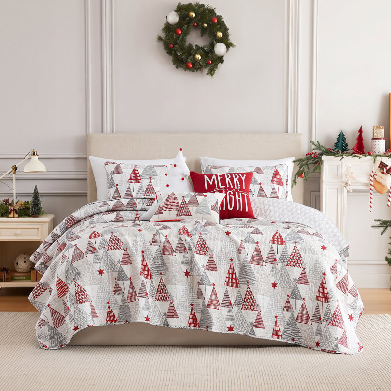Ensemble de literie réversible Southshore Fine Linens Merry and Bright, 6 pièces, microfibre doublement brossée 100 g/m², avec 3 coussins décoratifs, grand lit/queen
