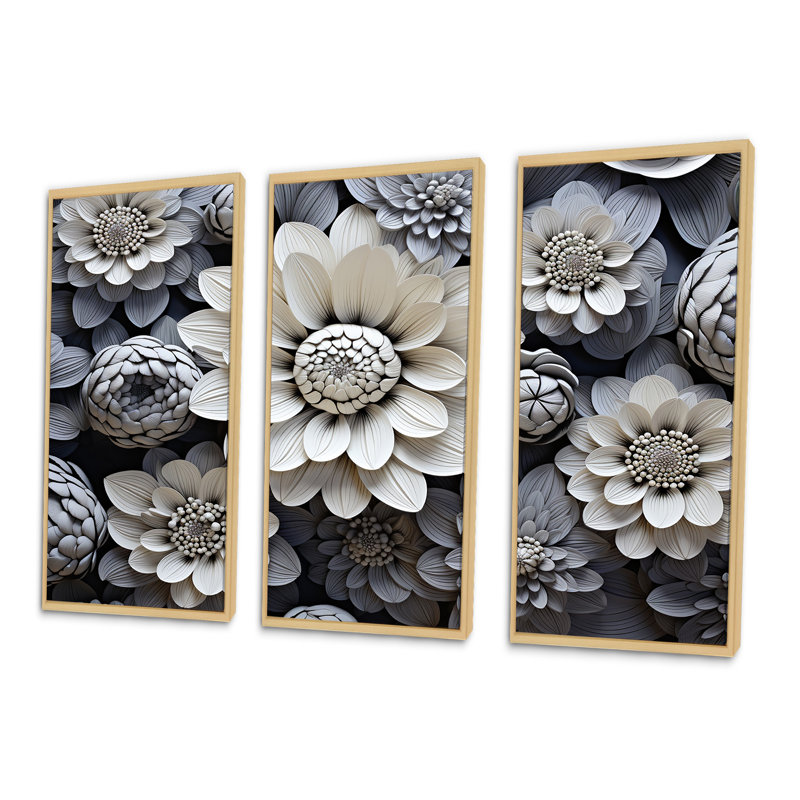 Ensemble de salon minimaliste noir et blanc Zinnias, Cadre naturel flottant, H 28 po x l 36 po x P 1 po
