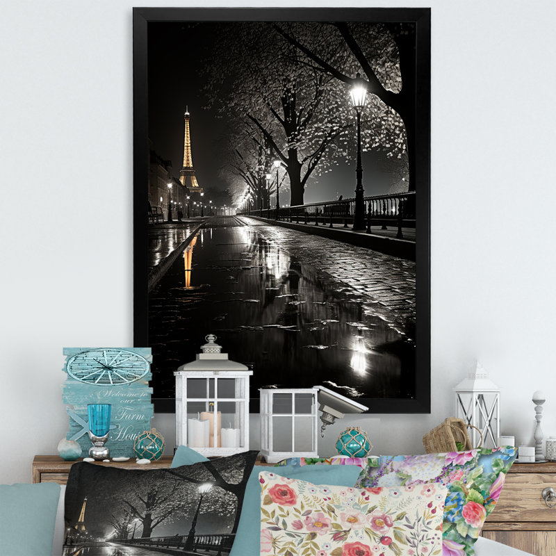 Parisian Moonlit Night I On Canvas Print, Black Single Picture Framed, 40" H x 30" W x 1.5" D
