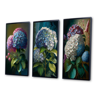 «Hydrangea Bouquet Retro Illustration», 3 pièces