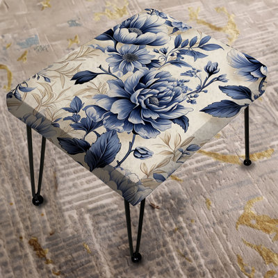 Cobalt Blue Victorian Rococo Victorian Pattern II - Floral Rectangle Ottoman by Design Art